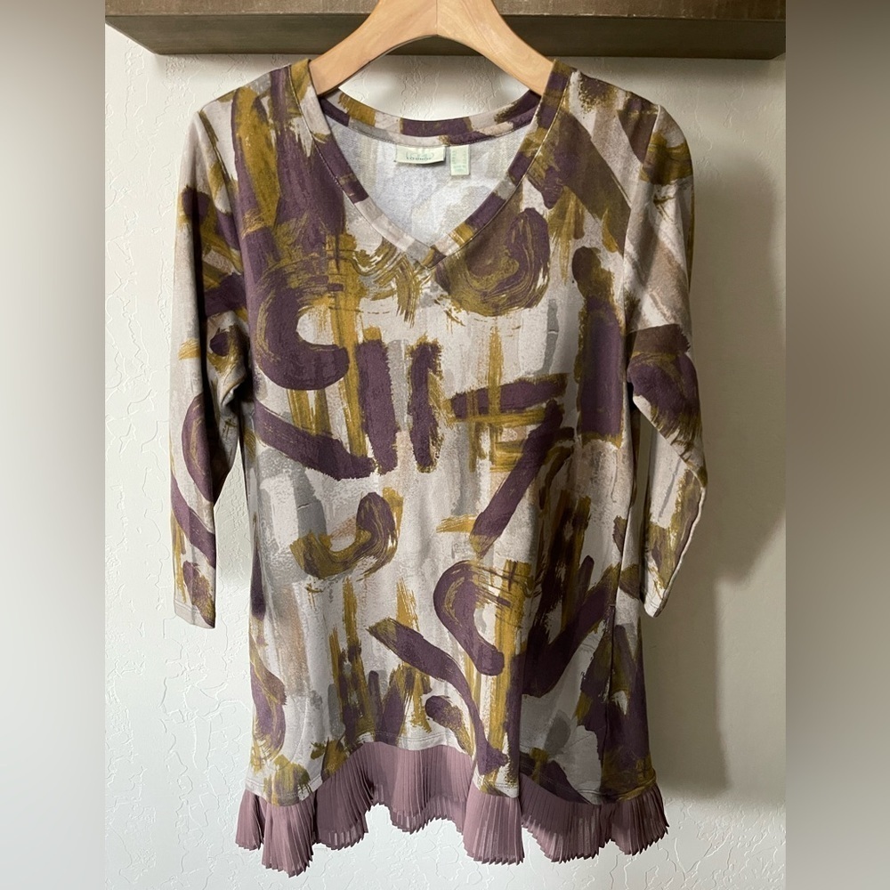 Logo Lori Goldstein Artsy/Colorful Soft Blouse w Ruffles & Pockets| Size S•••